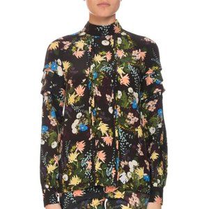 Erdem Viola Silk Floral Meadow Pintucked Blouse Black Size US 4